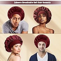 Vista 6 de zxbaers Gorro de satén, 4 gorros de seda para dormir, gorro de pelo suave transpirable para mujer, gorro de dormir de banda ancha elástica