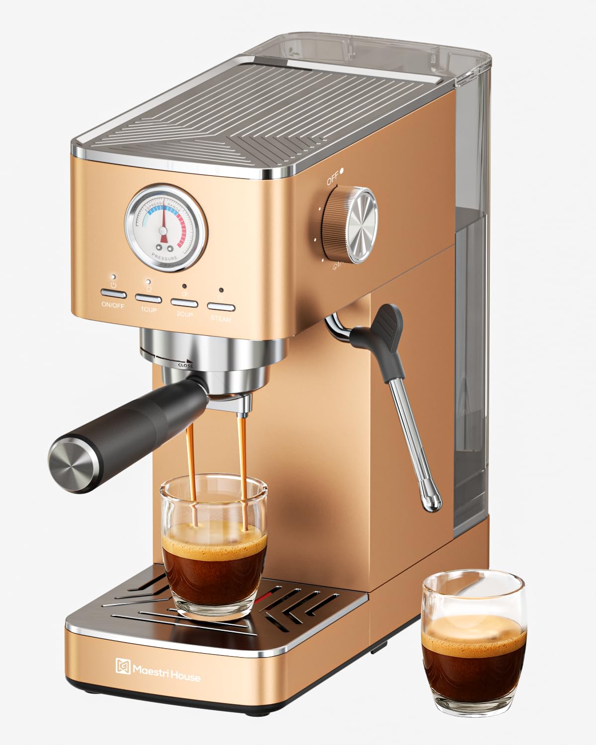 Maestri House Espresso Machines 20 Bar ULKA Pump, Compact Espresso Maker Built-in Flow Meter Steam Milk Frother, 43oz Removable Water Tank Stainless Steel Coffee Machine for Cappuccino, Rose Golden