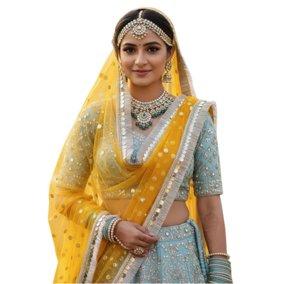 Image of Navti Creations Women's Lightweight Net Dupatta With Sequence Embroidery & Kiran Border (Length 2.25m)