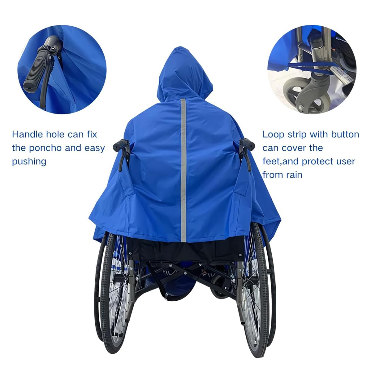 Poncho, Impermeabile per Sedia a Rotelle, Poncho con Cappuccio con Strisce Riflettenti, Impermeabile, Mantella Antipioggia/Black