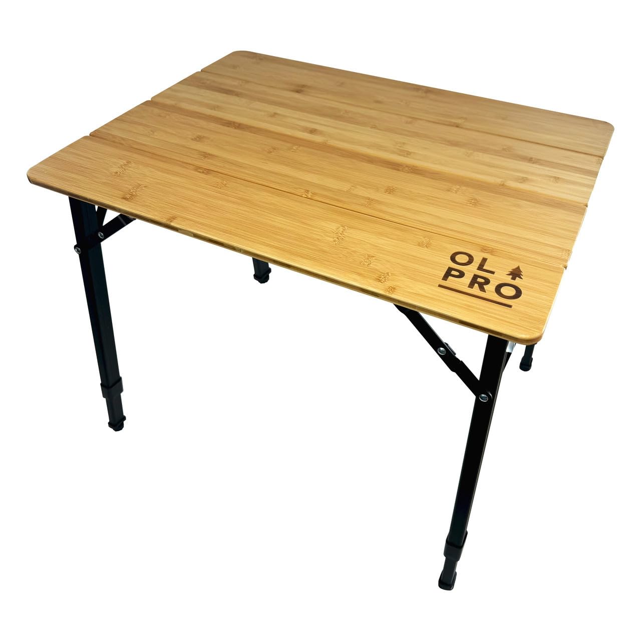 OLPRO Folding Bamboo Camping Table 65×50 cm – Adjustable Height Portable Camp Table with Aluminium Frame & Carry Bag – Foldable Outdoor Table for Camping, Campervan, Picnic & Garden