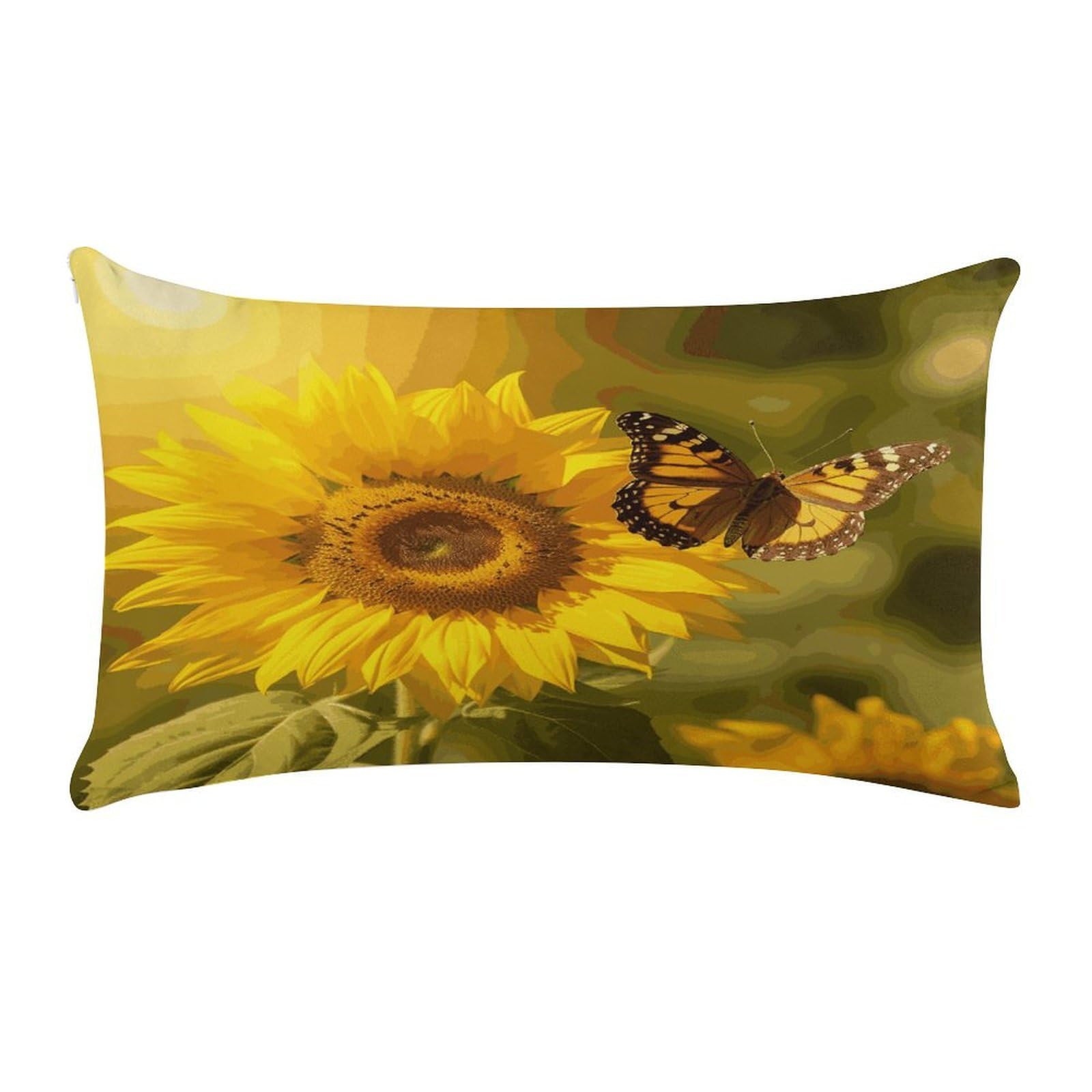 LDGSUPH Sunflower Butterfly Sunny Throw Pillow Cover with Zipper Long Throw Pillow Case Anti-Fading Pillow Protector Super Soft Decorative Cushion Case Exquisite Plush Pillowcase12 X 20 in