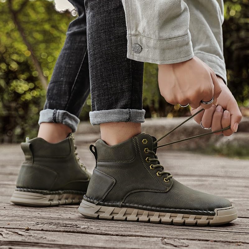 Shoes Men's Warm High-top Non-slip Leather Boots Comfortable Thick-soled Lace-up Oxford Shoes Men Versatile Casual Shoes for Travel Outdoor Activities(Gray,9)2