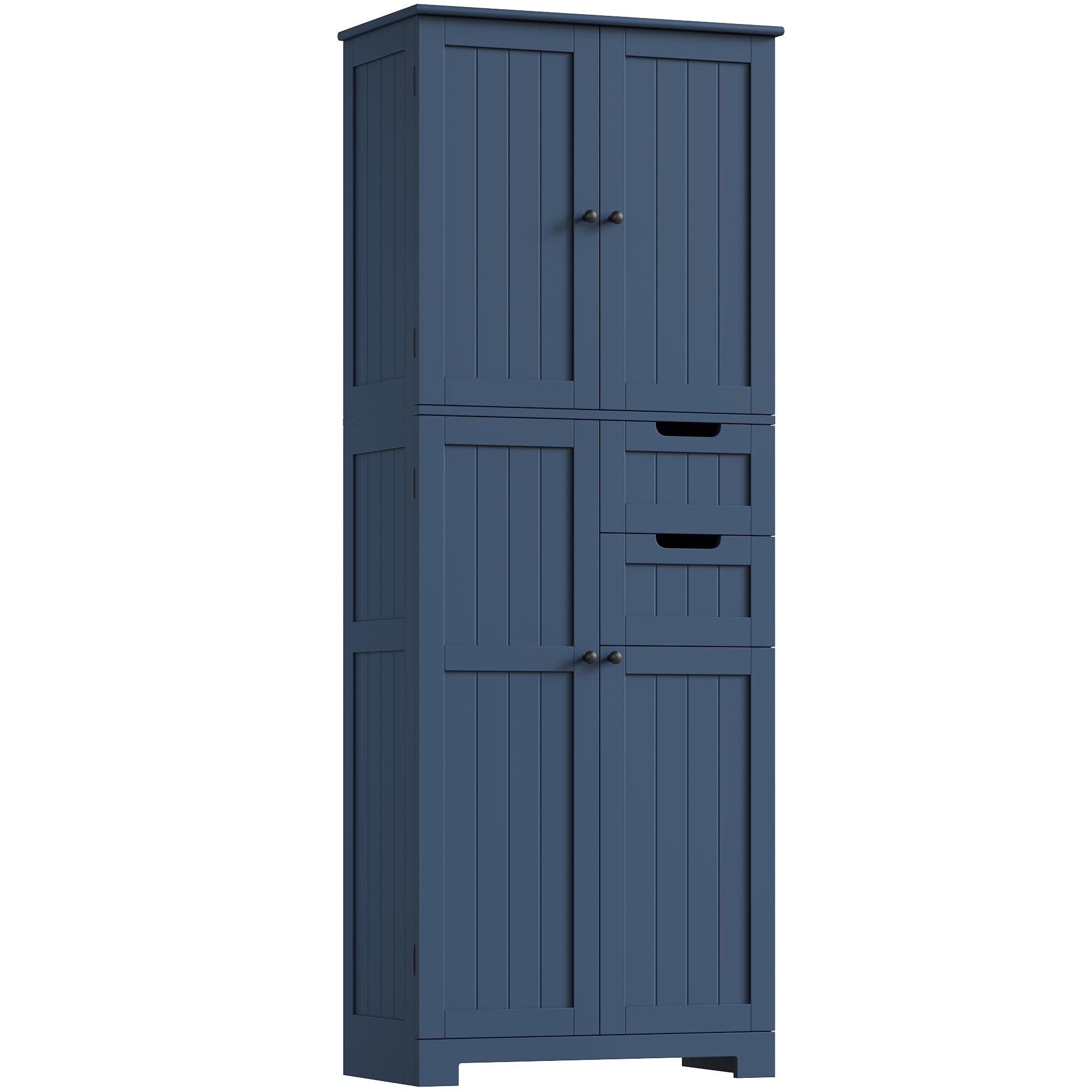 HOCSOK 164.5 cm Tall Bathroom Cabinet, Freestanding Storage Cupboard, Adjustable Shelves and Drawers, Wooden High Floor Cabinet Unit for Living Room Kitchen, Navy Blue
