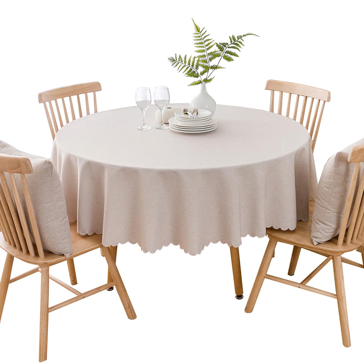 Mantel Redondo antiincrustante de algodón y Lino，para mesas, mesas de café, Balcones y Jardines，Caqui Diámetro 220 cm