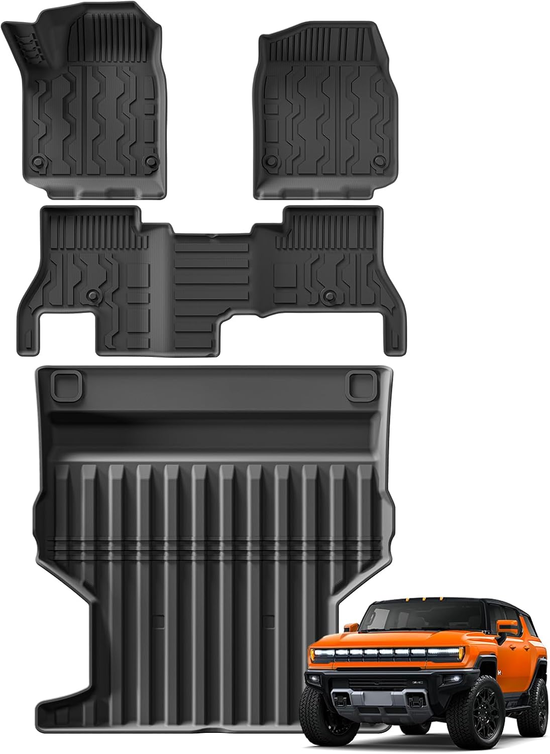 SMABEE Front Cargo Liner & Floor Mats for GMC Hummer EV SUV 2026 2025 2024 2023 (Not for Pickup) All Weather TPE Front Cargo Trunk Mat Protection Pad Interior Accessories Black