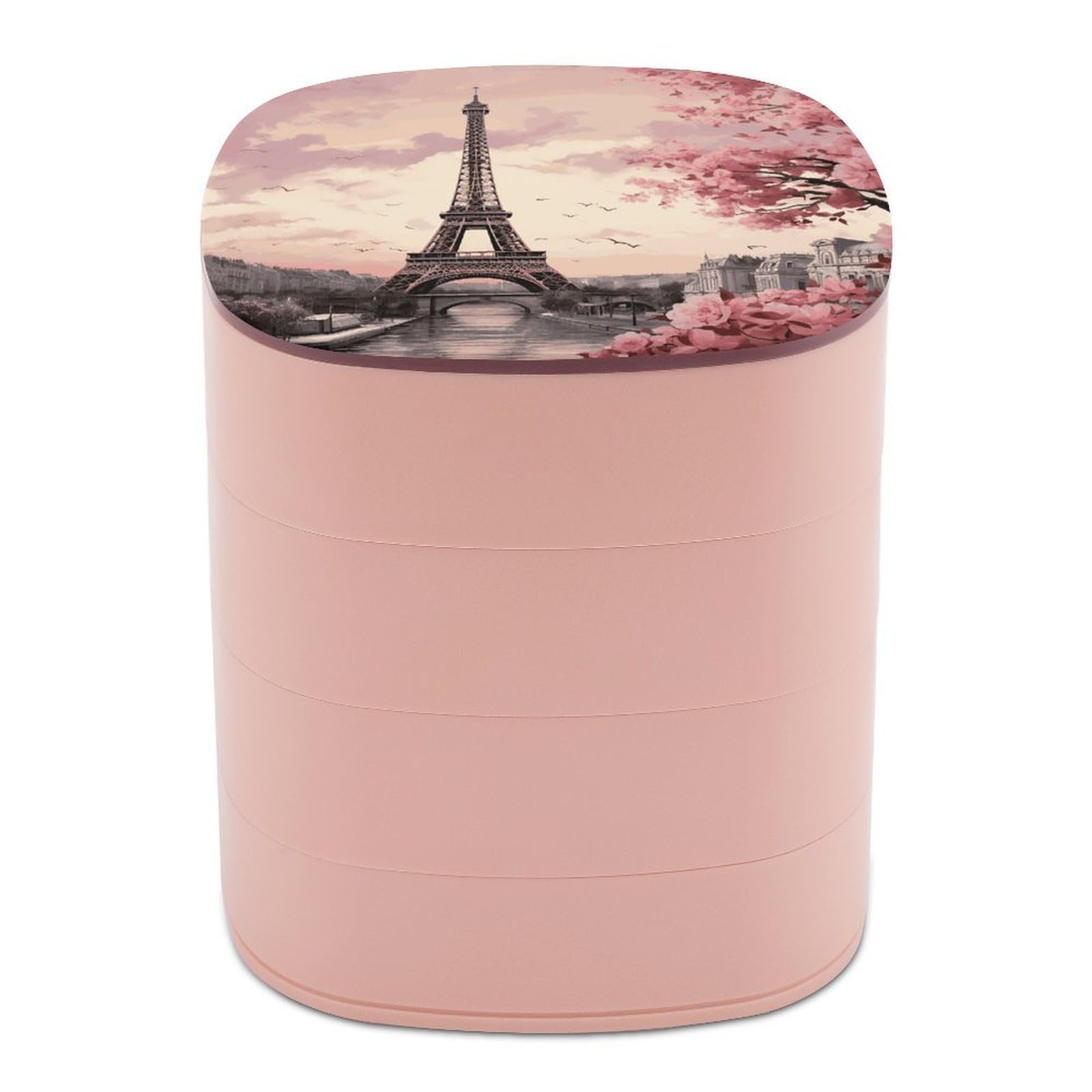 VstaDank Romantic Paris Tower Jewelry Box 360° Rotatable Jewelry Organizer 4 Layers Jewelry Case with Lid Fashion Portable Earring Holder for Bracelets Rings Bracelets Vanity