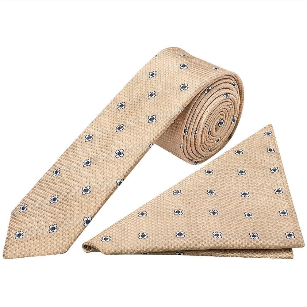 TIES R US Gold Petal Skinny Men's Tie and Pocket Square Set