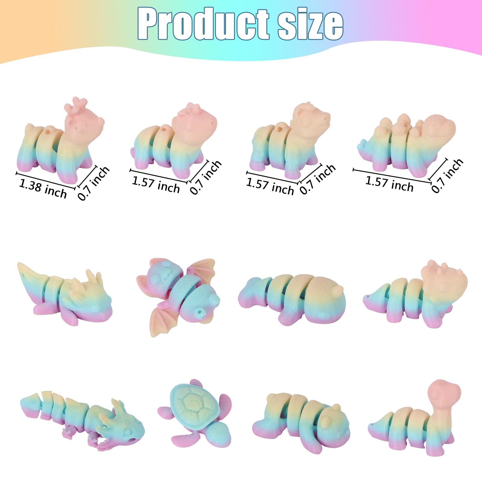 LALASTYULE 12PCS 3D Printed Mini Animals Set Articulated Dinosaur, Turtle, Bat - Image 2