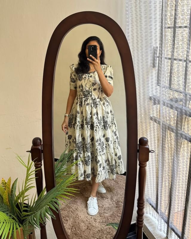 Image of Floral Midi Dress for Women - Summer Boho Dress, Lightweight & Breathable, Elegant Floral Print, Casual & Vacation Outfit, Comfortable Flowy Dress for Women