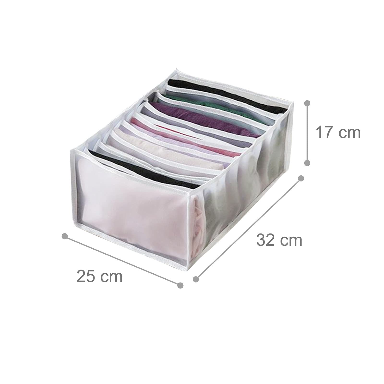 Organizer Pieghevole Per Vestiti A Scomparti | In Rete, 36x17x12 Cm, 7 Griglie | Per Biancheria Intima, Reggiseni, Calze, Jeans, Cravatte | Salva Spazio Per Cassetti E Armadi