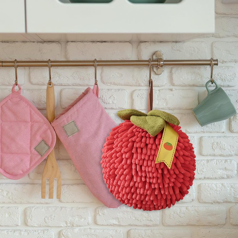 MiOYOOW - Servilletas de mano para colgar (2 unidades, secado rápido, bola de toalla absorbente, felpa, para baño y cocina, forma de fruta)