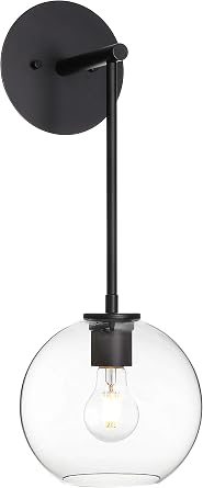 XiNBEi Lighting Glass Globe Wall Sconce Matte Black Bathroom Vanity 1 Light