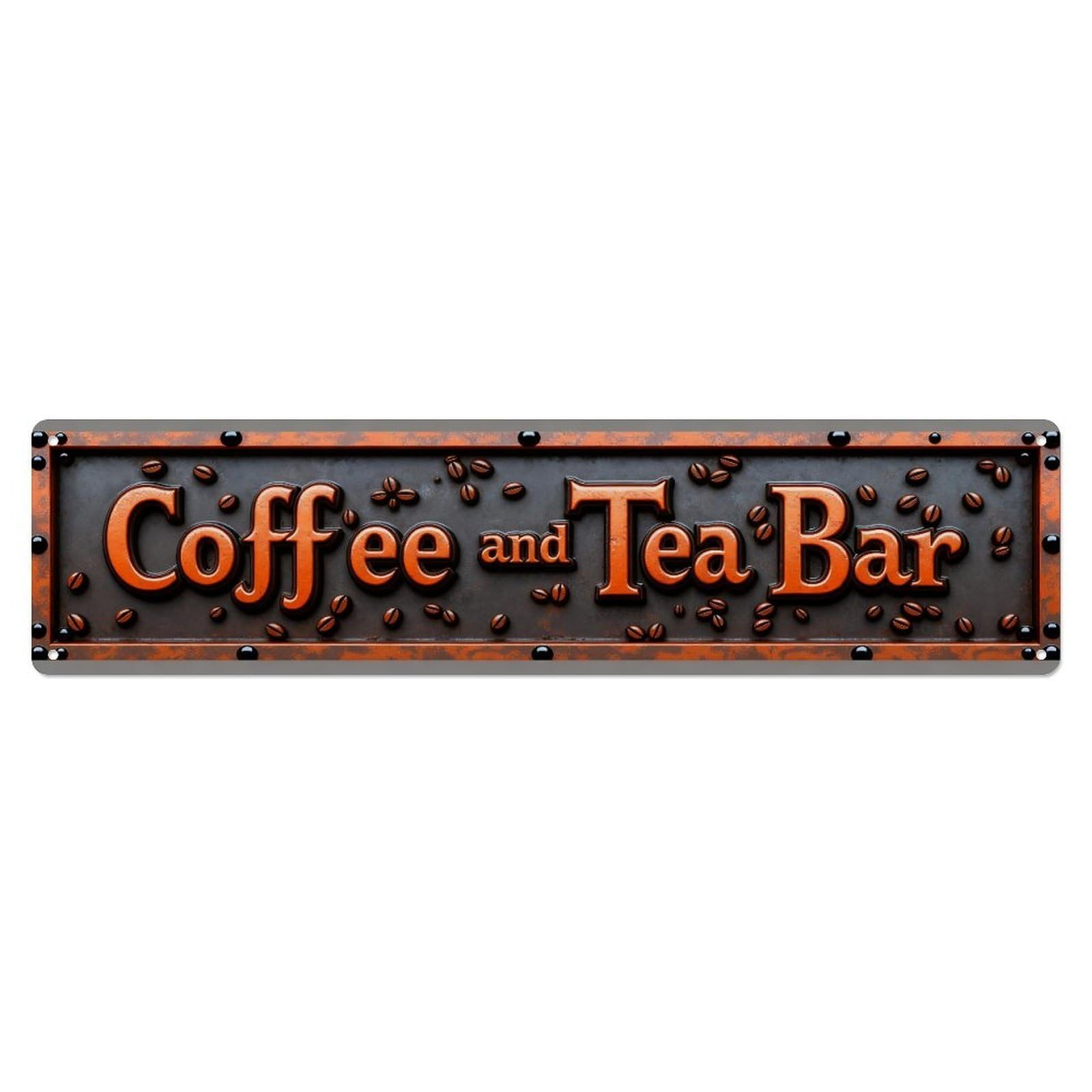 Coffee Beans And Tea Leaves Pattern Metal Tin Sign Plaque