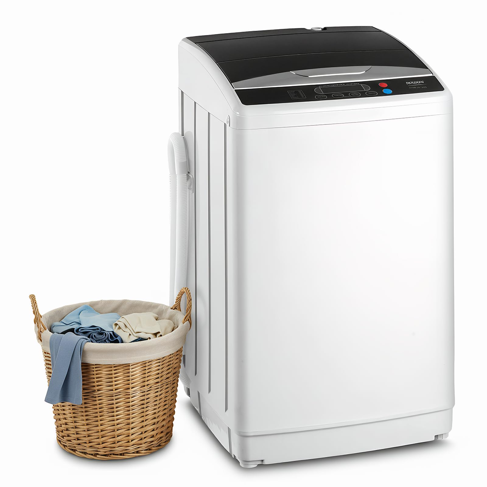 ROVSUN Lavadora de carga superior de 7 kg, lavadora de carga superior pequeña con 8 programas de lavado y 5 niveles de agua, temporizador de 24H, 60-70 dB, lavadora pequeña de 51 × 47 × 87 cm (7 kg)