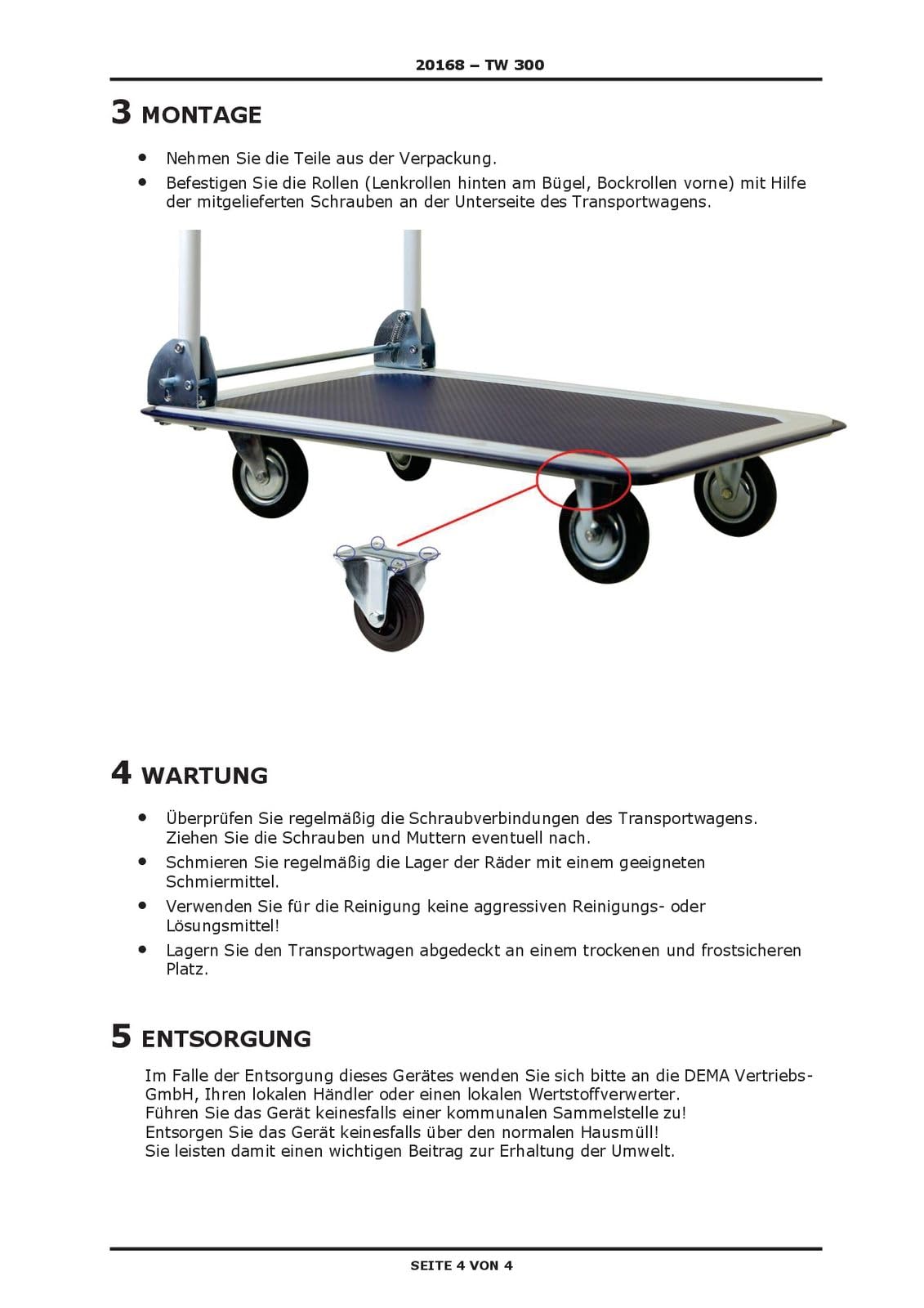 Transportwagen Transportkarre Plattformwagen Handwagen Werkstatt TW 300 klappbar