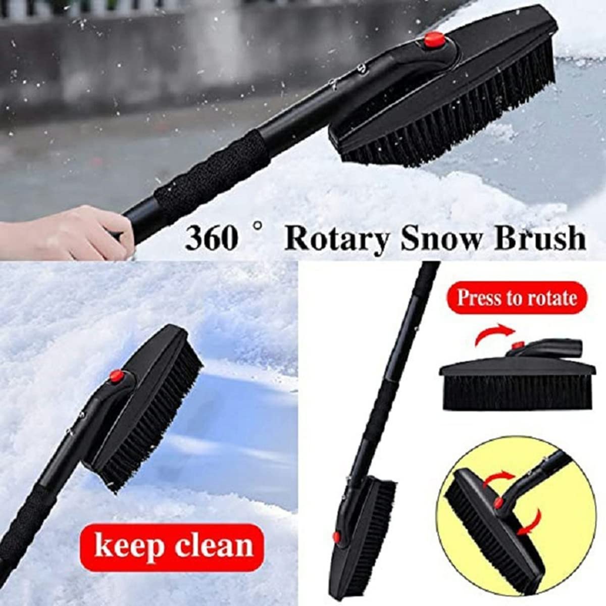 Kit de Pelle à Neige Extensible 3 en 1, Outil d'urgence de Voiture Compact et Robuste, raclette Amovible et grattoir à Glace, pour Le déneigement d'urgence