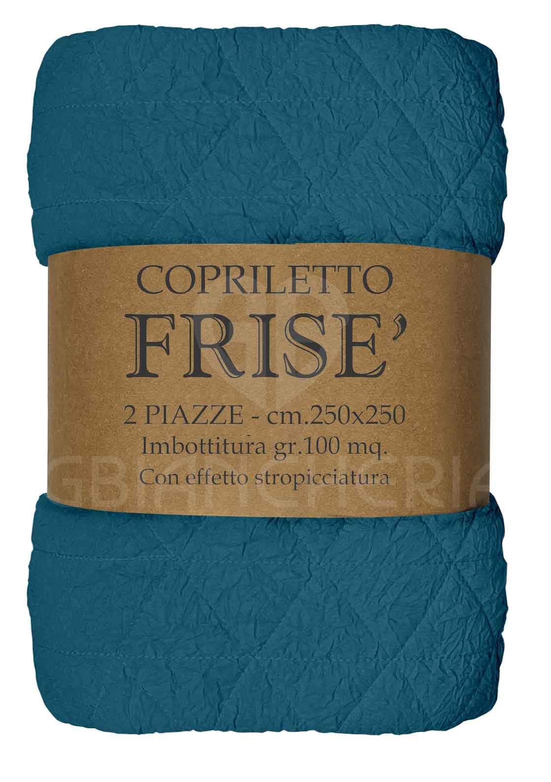 GBiancheria Copriletto Matrimoniale Trapuntato Mezza Stagione Frisè Effetto Stropicciato – Trapuntino Primaverile Autunnale 250x250 cm – Imbottitura 100 gr/mq – Tinta Unita (Azzurro)