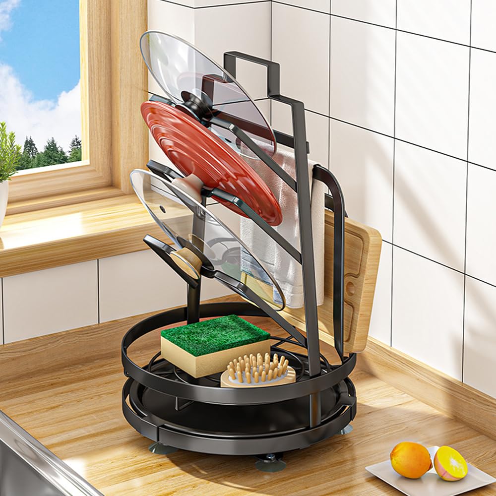 The Better Home Rotatable Lid Rag Holder | Stackable Kitchen Basket For Storage | Carbon Steel Collapsible Foldable Basket For Fruits And Vegetables | Rust-Resistant | Unbreakable (Design 1-1Pcs)