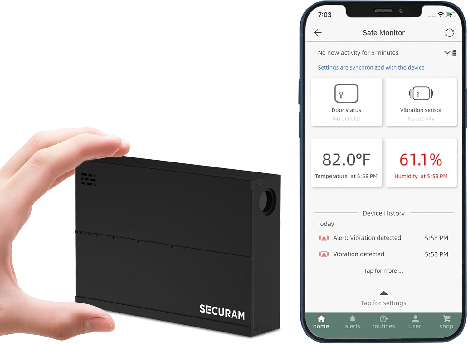 SECURAM Gun Safe/Safe Box/Cabinet Safe Security Monitor, Remotely Monitor Door Status & Vibration, Temperature and Humidity, 24/7 Monitoring, with SECURAM Guard App