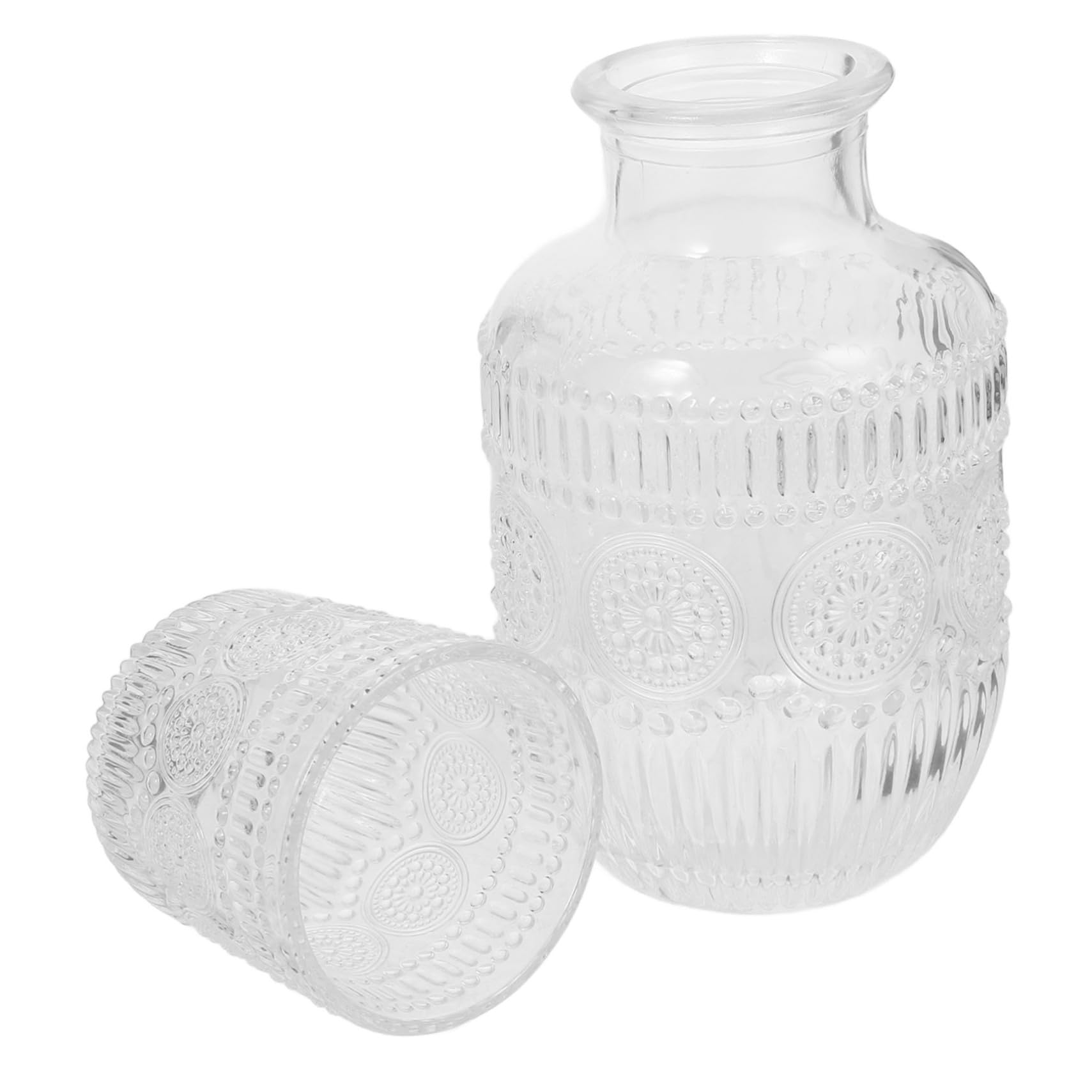 SOLUSTRE Bedside Water Carafe And Glass Set Glass Pitcher Cup Bedside Night Carafe Pitcher And Water Glass Tumbler Set Vintage Glass Water Pitcher With Cup Set For Bedroom