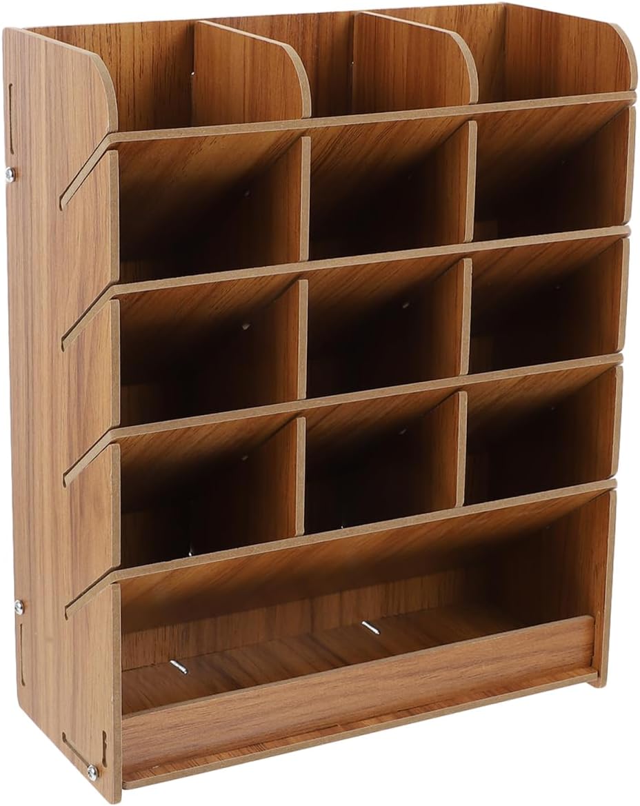Ciieeo Multi-Grid Pen Box 10.03X8.26X3.62 Inch Wooden Office Pencil Holder Storage Box Organizer for Desk Markers Pens and Pencils