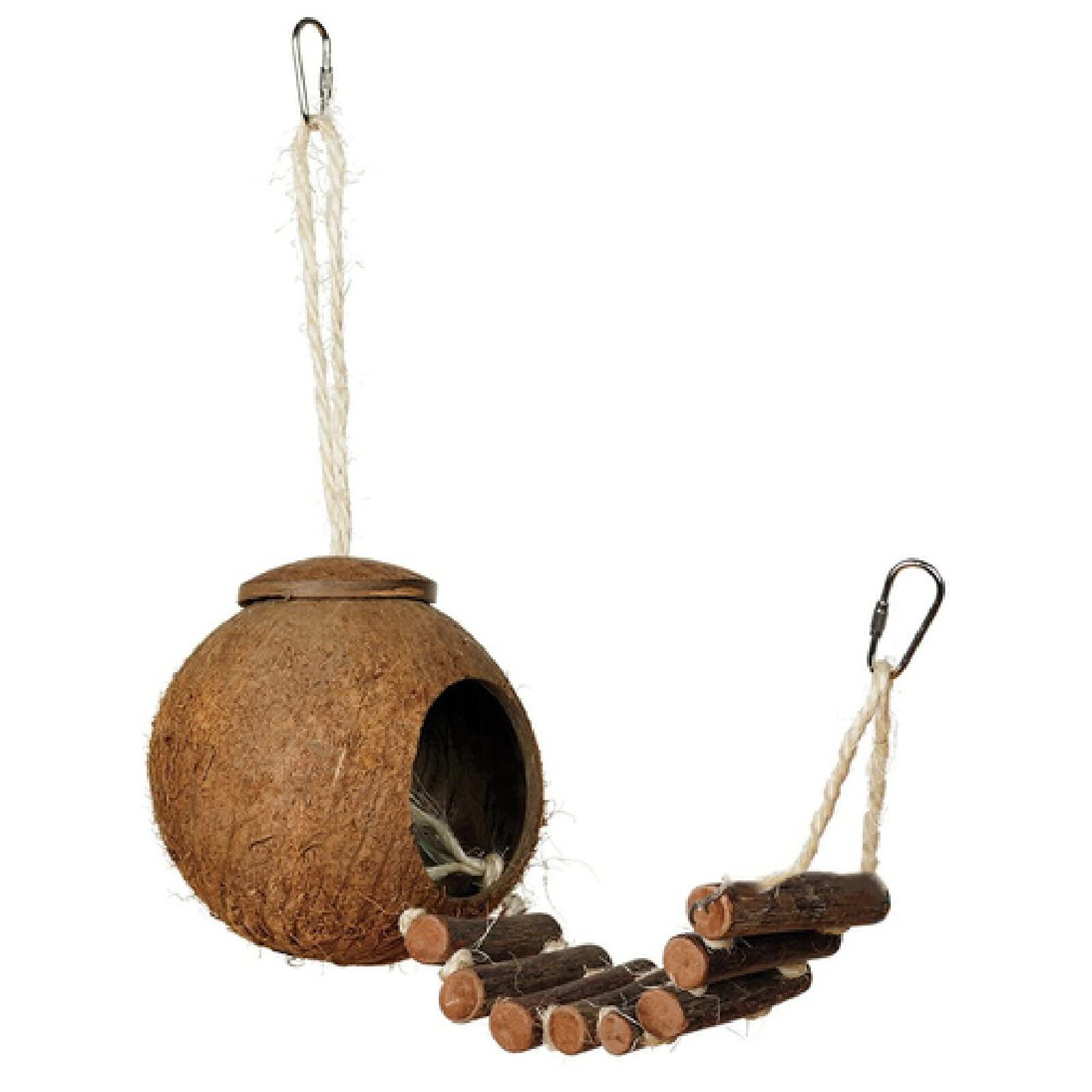 Nido de pájaros, Casa Nido for pájaros, Linda casa de cáscara Coco, Jaula pequeña for periquitos y gorriones con Escalera