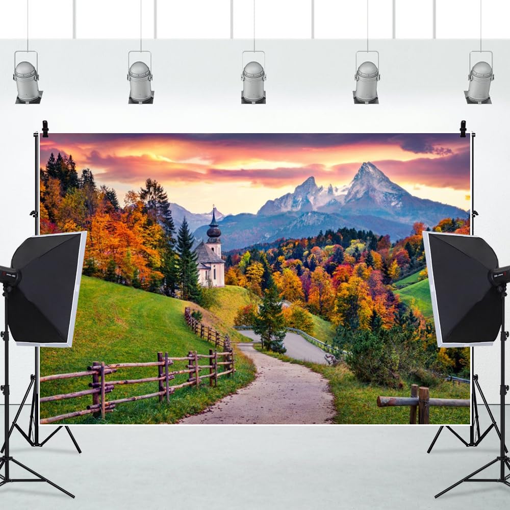 Oktoberfest Fondale per Fotografia 3x2,4 m Germania Autunno Campagna Oktoberfest Sfondo Maria Gern Chiesa Hochkalter Picco Baviera Beerfest Sfondo Decorazioni Banner