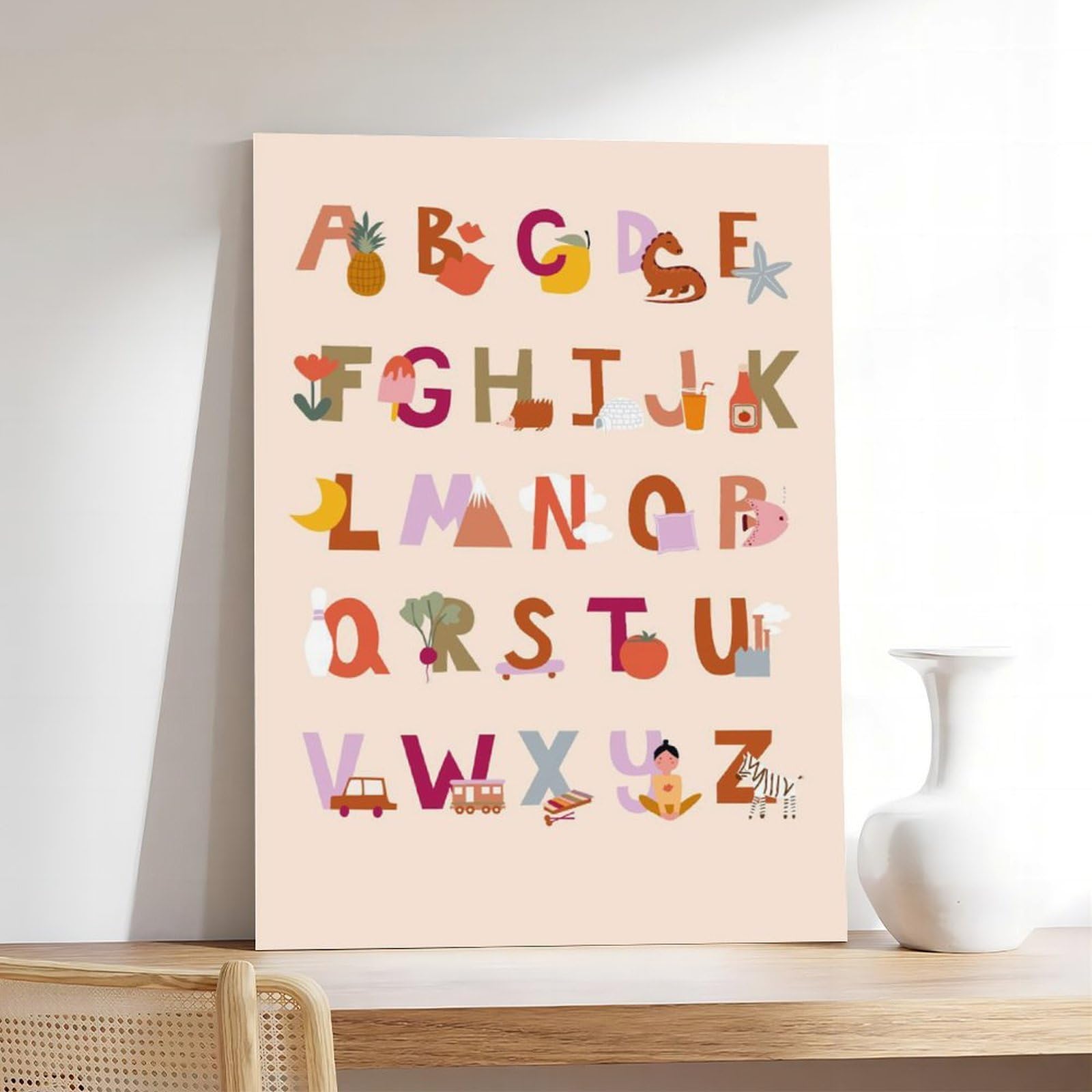 Poster sur toile avec thèmes éducatifs de l'alphabet de A à Z (2) - Décoration murale pour salon, chambre à coucher - 60 x 90 cm