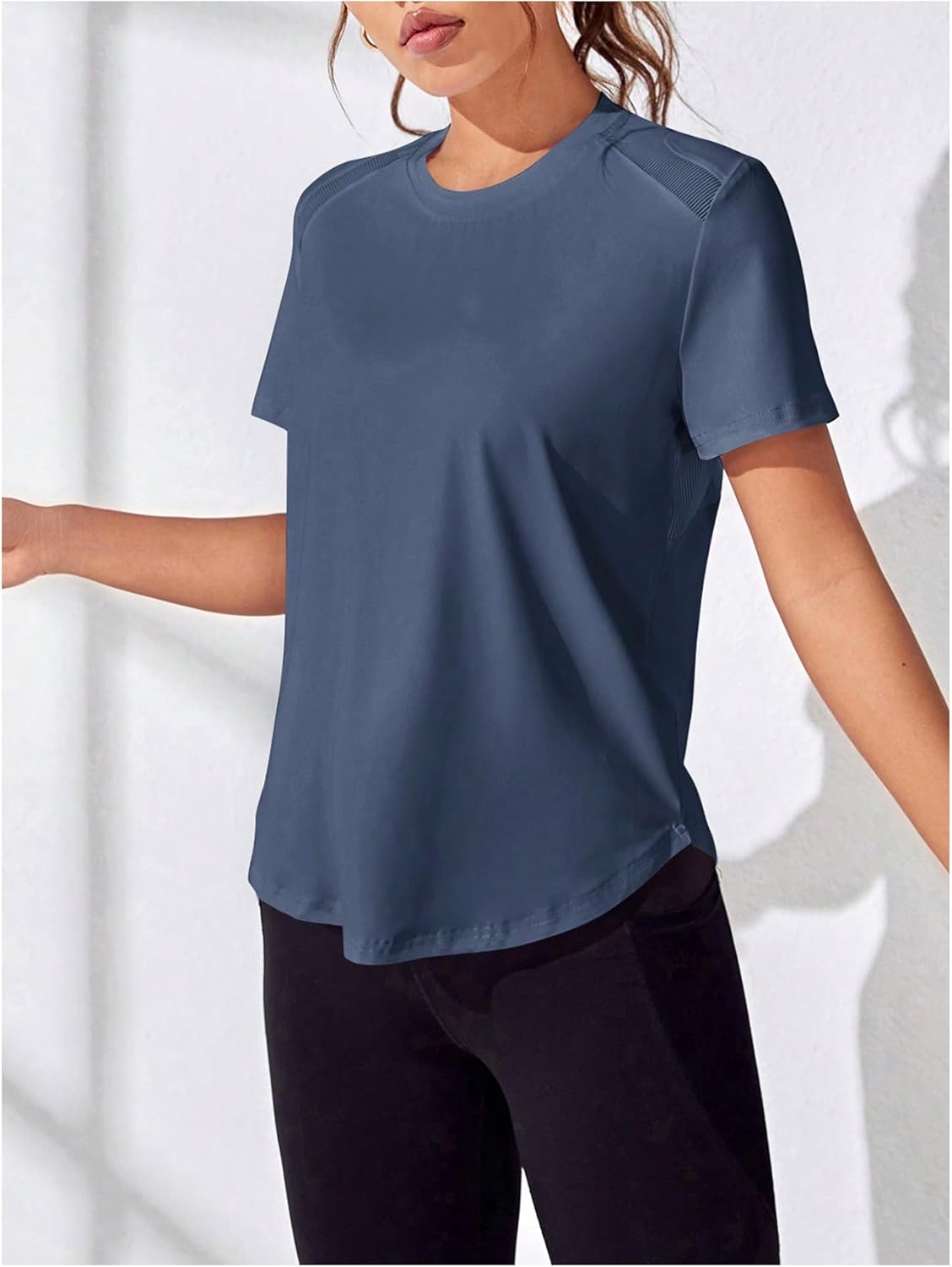 OYOANGLE Women's Open Back Workout Tops Sports T-Shirts Athletic Mesh Twist Gym Running Yoga Crewneck Shirt - Image 4