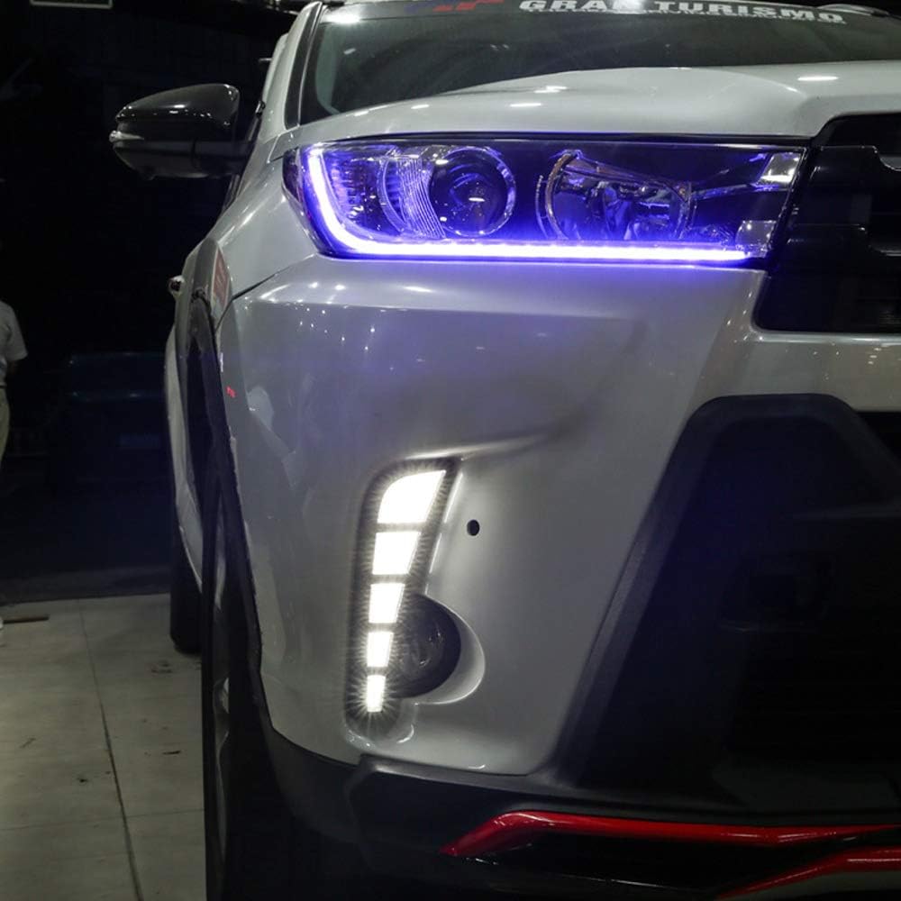 iJDMTOY Switchback LED Daytime Running Light Kit Compatible with 2017-2019 Toyota Highlander, White/Amber LED Foglamp Bezel Replacement Assembly w/Dynamic Sequential Flash Turn Signal Feature