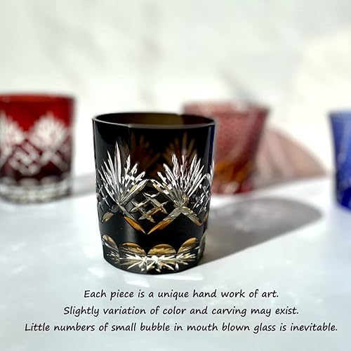 Miniatura 6 de Copa de vino de corte a mano negra fresca, caja de regalo 10 oz hecha a mano vidrio antiguo