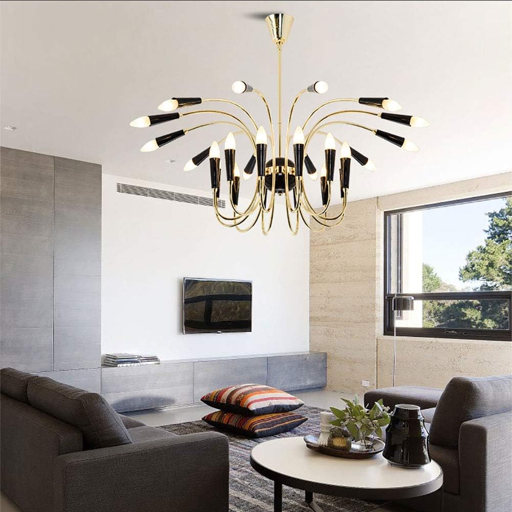 24 Lights Sputnik Chandelier Nordic Modern Adjustable Pendant Light Fixture Industrial Iron Ceiling Light Fixture for Dinning Room Bedroom,Golden,100X48Cm(39X19Inch)