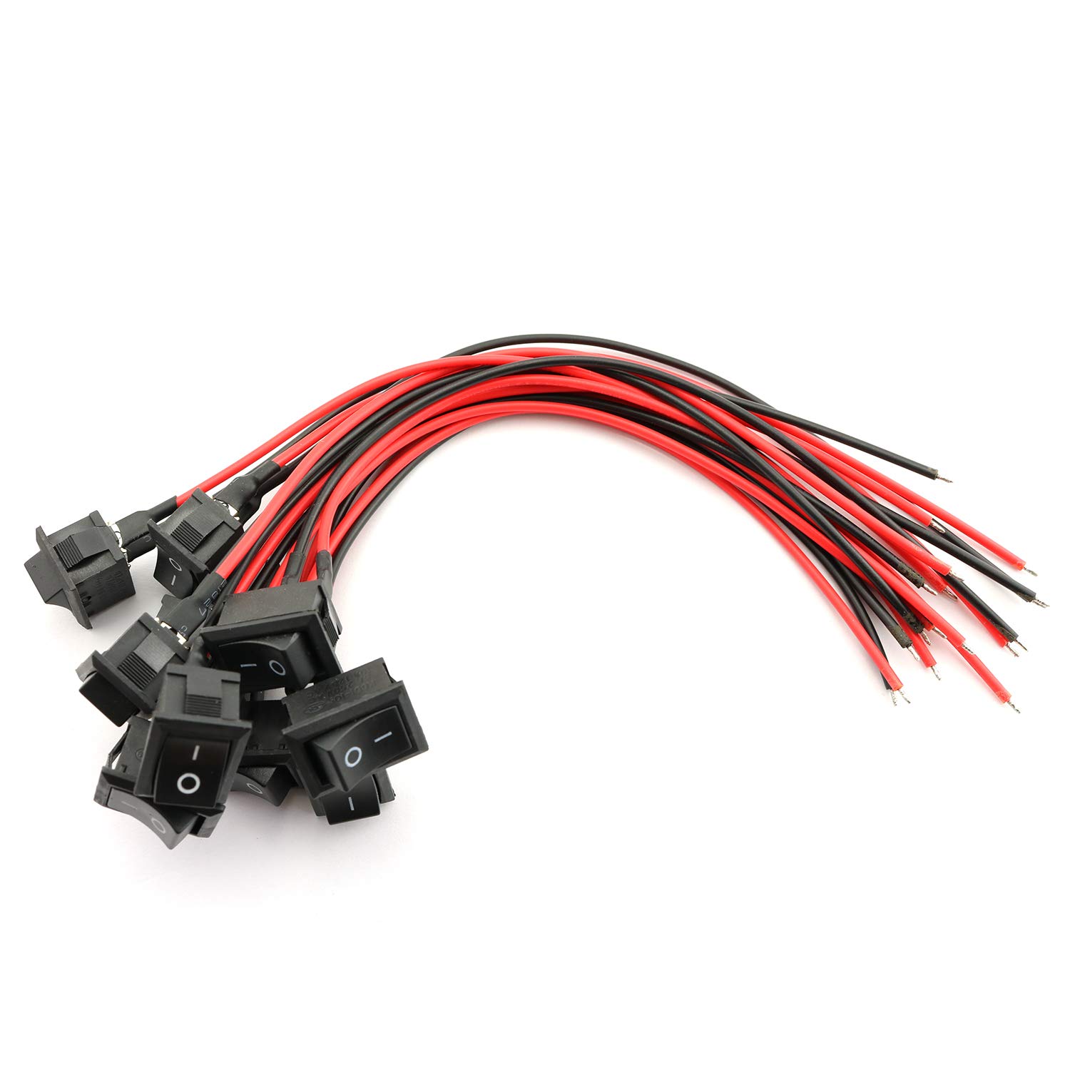 Tegg 10 PCS ON/Off SPST Mini Boat Rocker Switch with 2 Wire 3A/250V 6A/125V