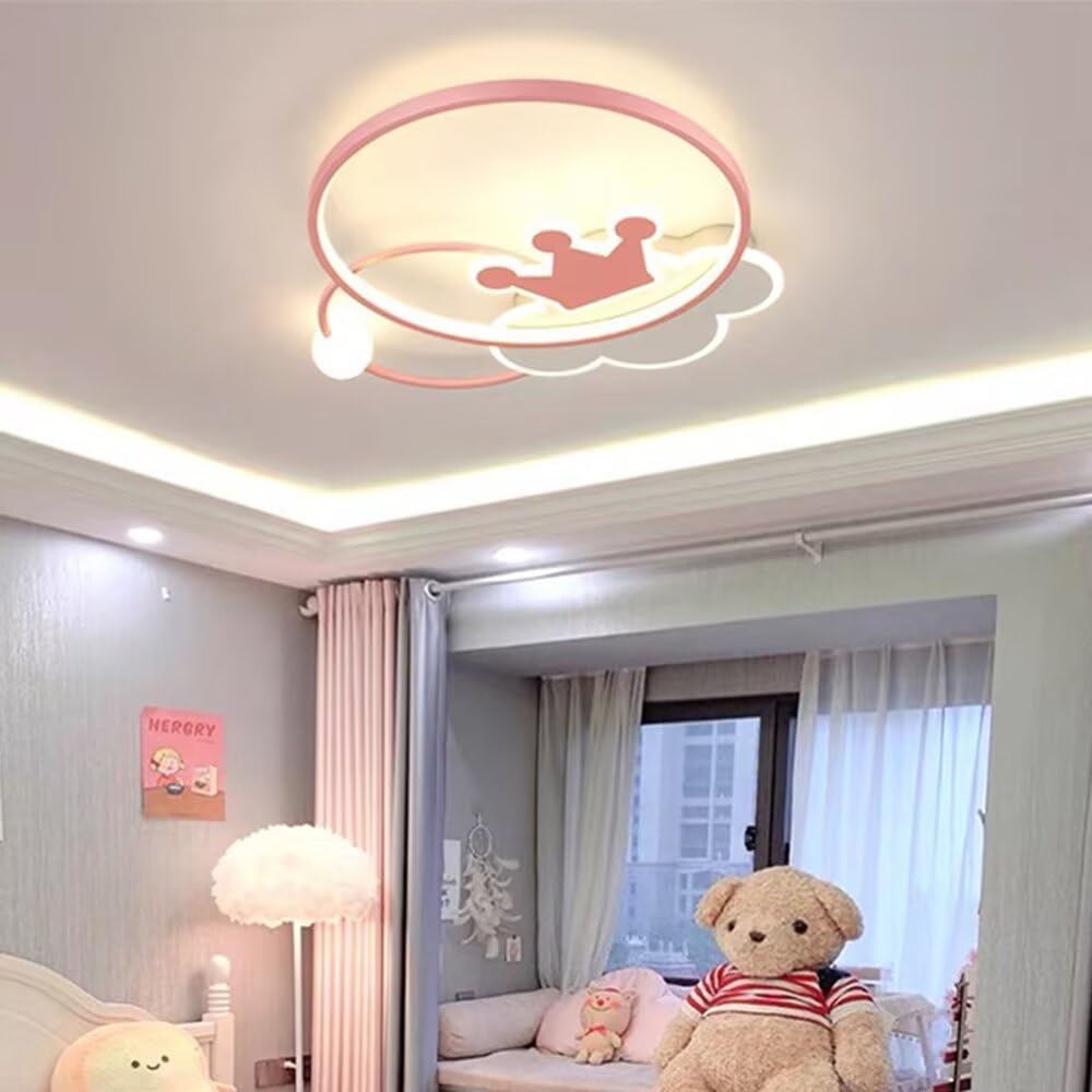 DUNMW Creative Pink Crown Cloud LED Ceiling Light Fantasy Children's Room Ceiling Lamp Chandelier for Girls Bedroom, Children's Room, 3 Lighting, 38W