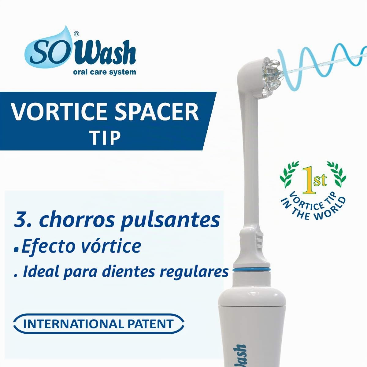 Irrigador Dental SOWASH VORTICE, Se Conecta al Grifo, Irrigador Bucal Sin Baterías y sin Electricidad, Cabezal Vórtice con Chorro Pulsante Convergente Triple (Pat. Internac.), Producto Italiano