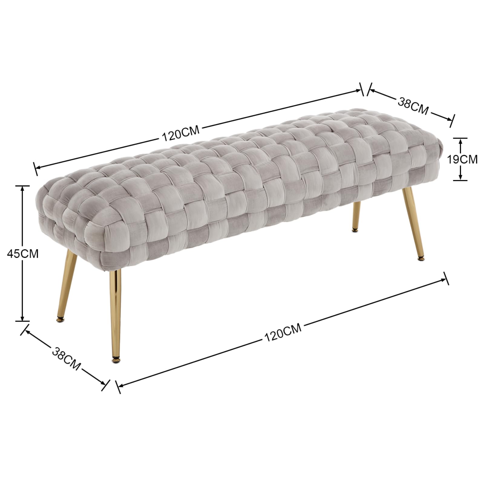 Ya-Home Banquette en Velours Banc Entrée Bout de Lit avec Pieds en Métal Doré Banc Ottoman pour Chambre Salon, Gris