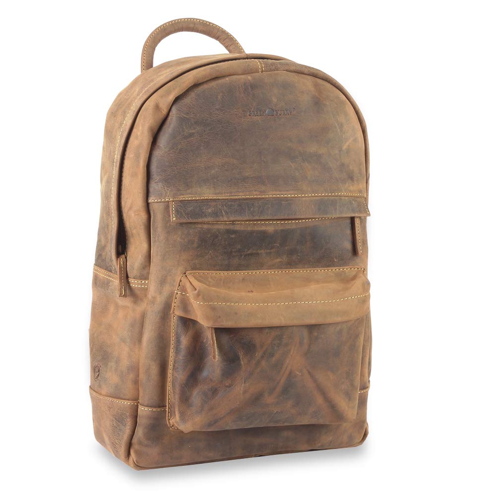 Greenburry Vintage Retro Rucksack aus Leder – Laptopfach bis 15,6 Zoll (45 x 30 x 18 cm, ca. 1,3 kg)
