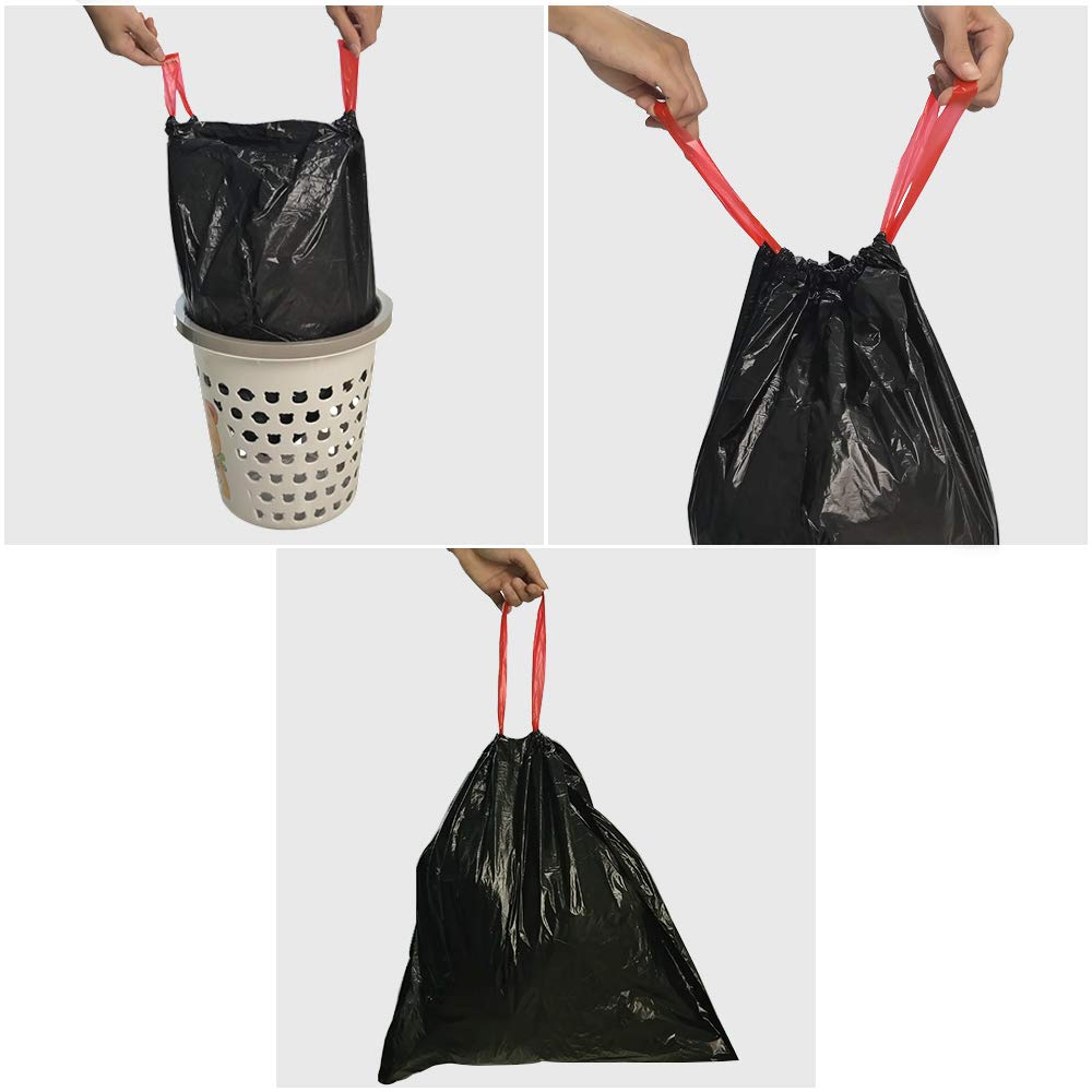 Bolsas de basura con cordón de 40 litros, bolsas de basura negras, 210 bolsas