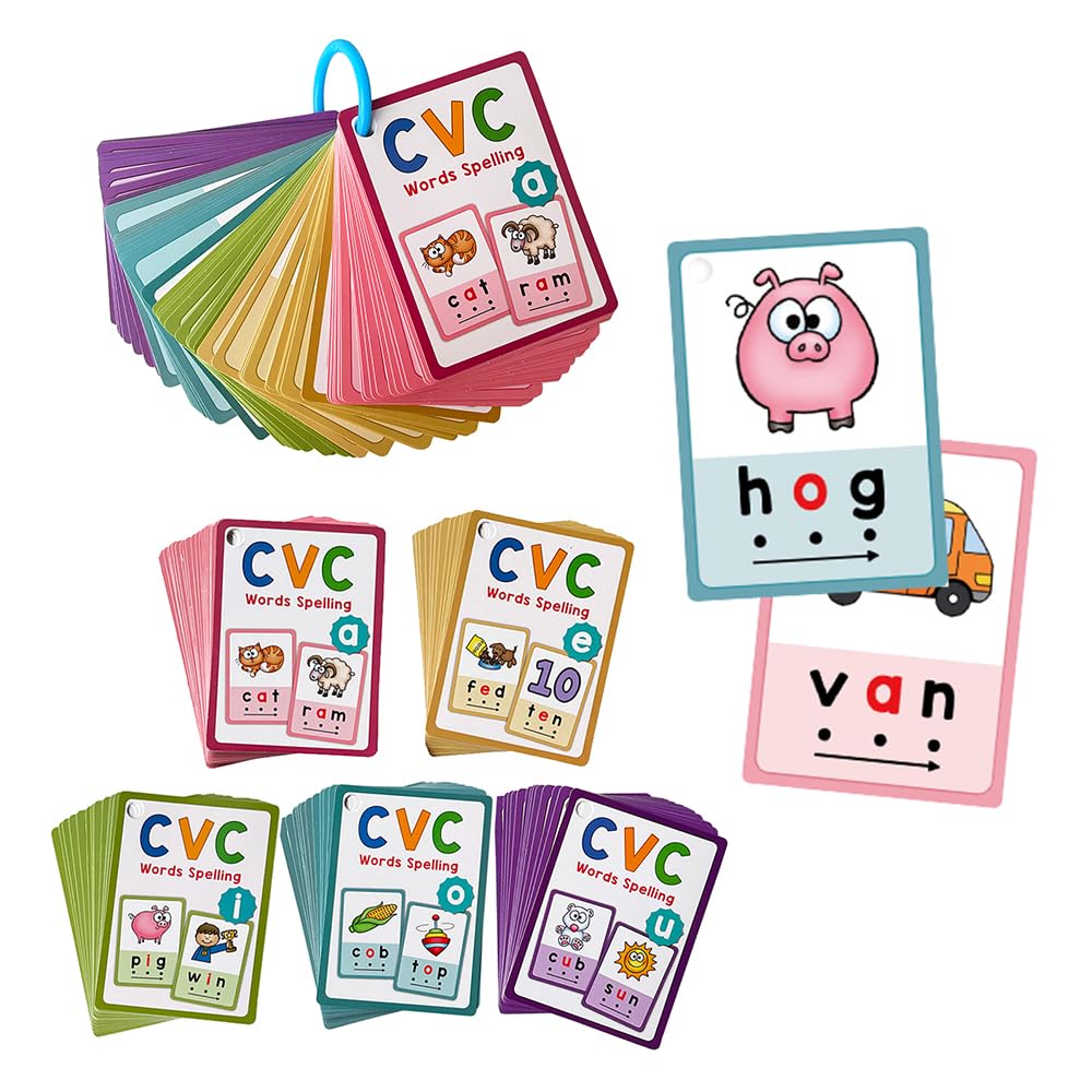 Lachilly Montessori CVC Words Flashcards Short Vowel Reading Letters Sorting Spelling Word English Cards CVC Beginning Phonics Word Builders Toddler Learning Toys 130 Words
