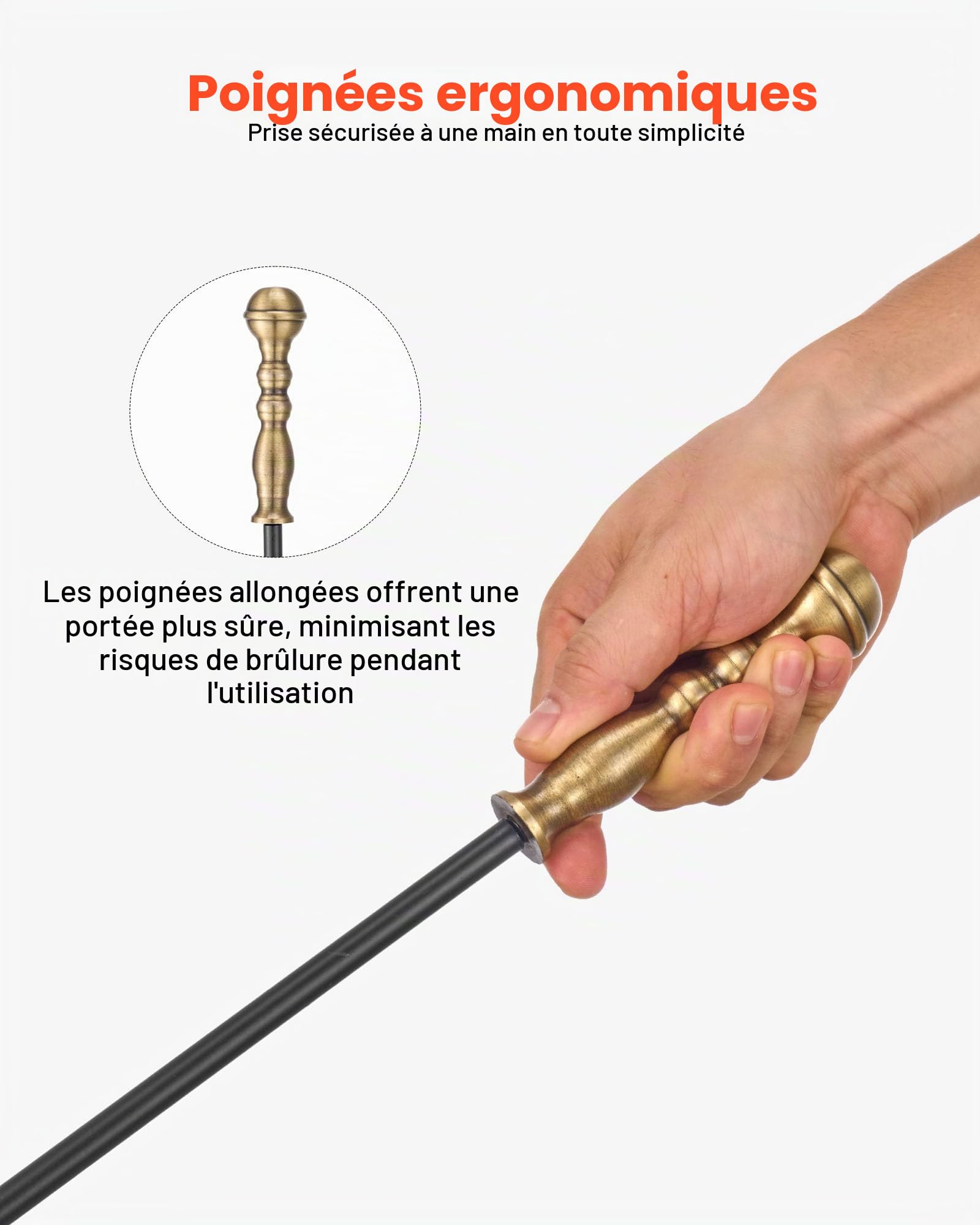 VEVOR Ensemble outils de cheminée 5 PCs, ensemble serviteur de cheminée en fer forgé avec support à cinq branches, pince, pelle à cendres, brosse, tisonnier, pour intérieur/extérieur, noir et laiton