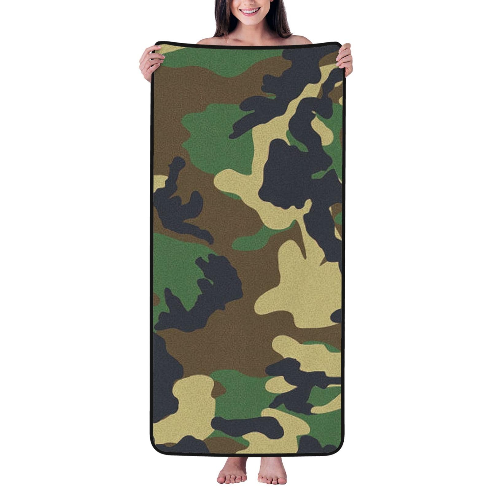 Toalla de baño exclusiva en terciopelo coral con diseño de camuflaje militar