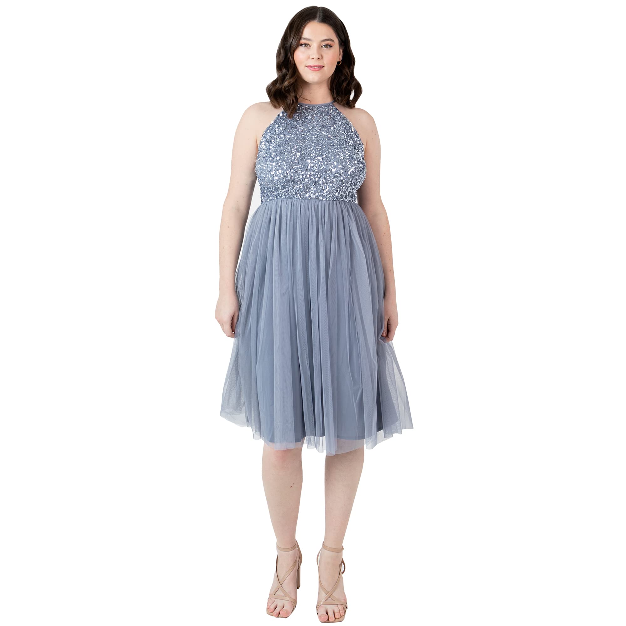 Maya Deluxe Damen Maya Deluxe Damen Embellished Halter Neck Midi Bridesmaid Dress Bridesmaid Dress (1er Pack)