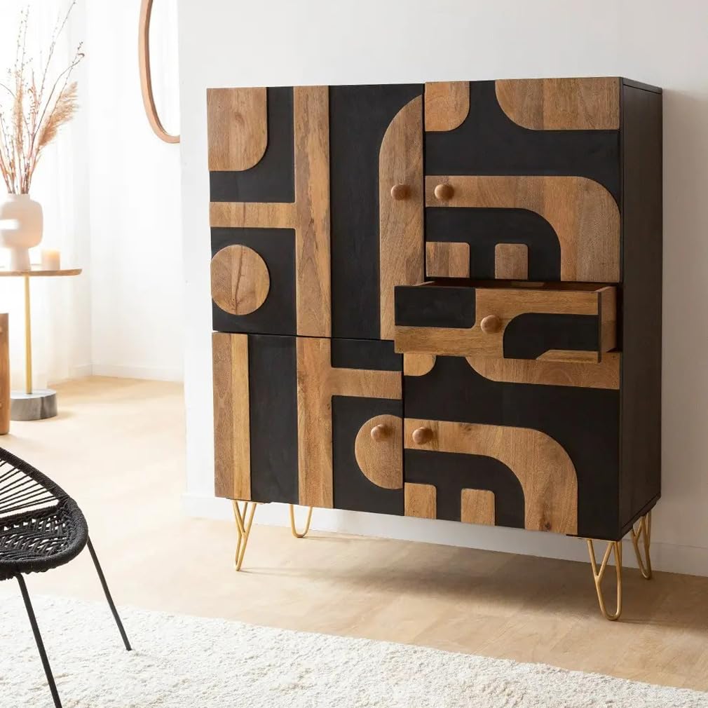 The Attic Abstract Sideboard|Multipurpose Cabinet for Kitchen and Living Room Storage|Classy Sideboard|Solid Mango Wood|Natural Matte Finish-image-38