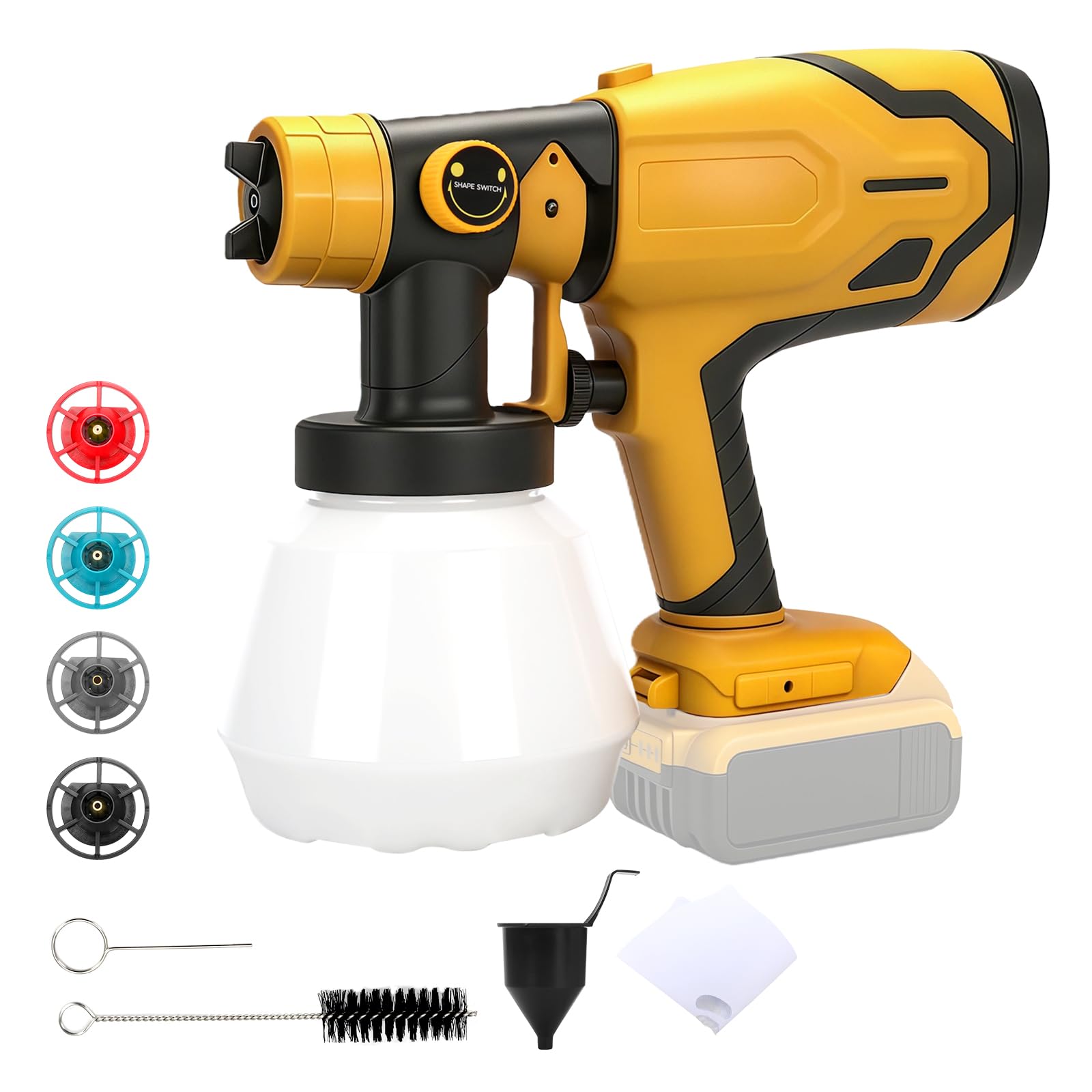Roadtime Sistema de pulverización de pintura a batería para baterías DeWalt de 20 V (sin batería), pulverizador de pintura de 1000 ml HVLP pistola de pintura con 4 boquillas, pistola de pintura