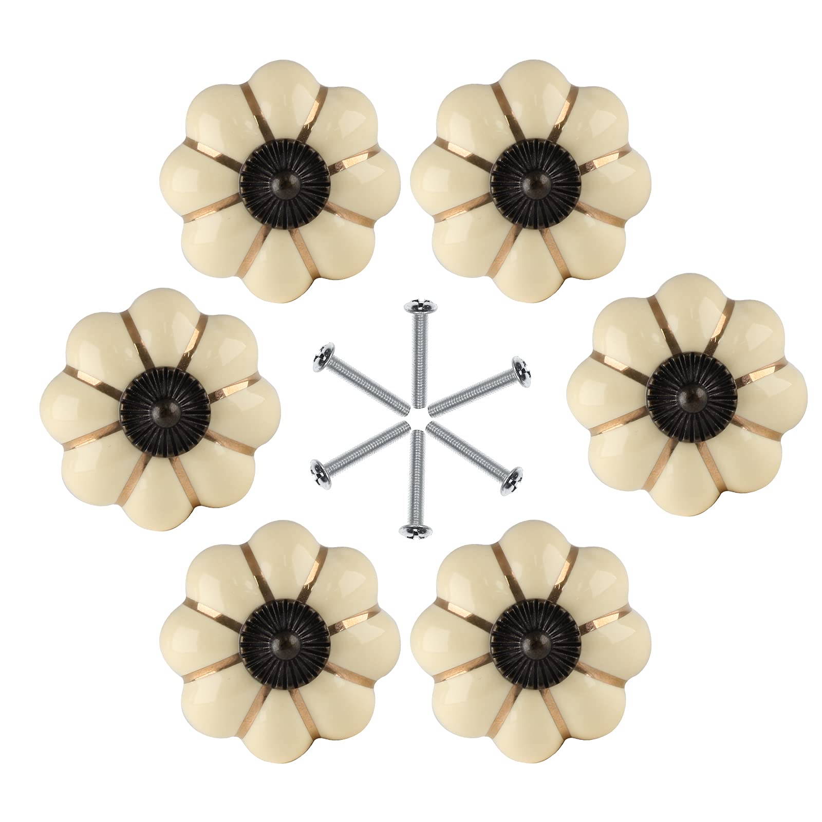 Zernmiarder Lot De 6 Boutons D'armoire En Céramique Jaune Pâle – Boutons D'armoire En Forme De Citrouille Rétro – Poignées De Tiroir Vintage Avec Vis