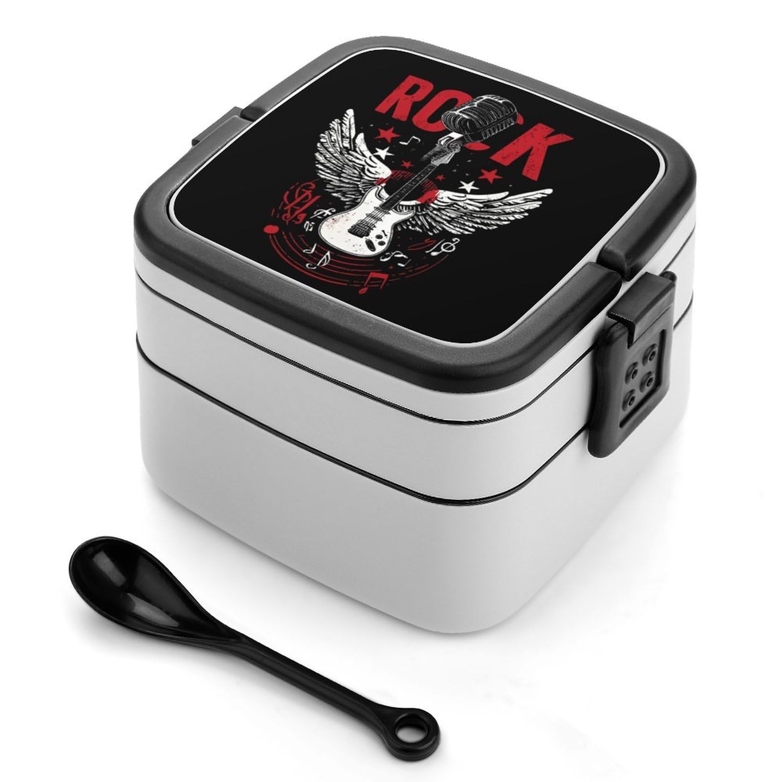 CGSBNGHA Rocks-Music Guitar Bento Lunch Box 2 Layer Lunchbox Food Container for Adults Office
