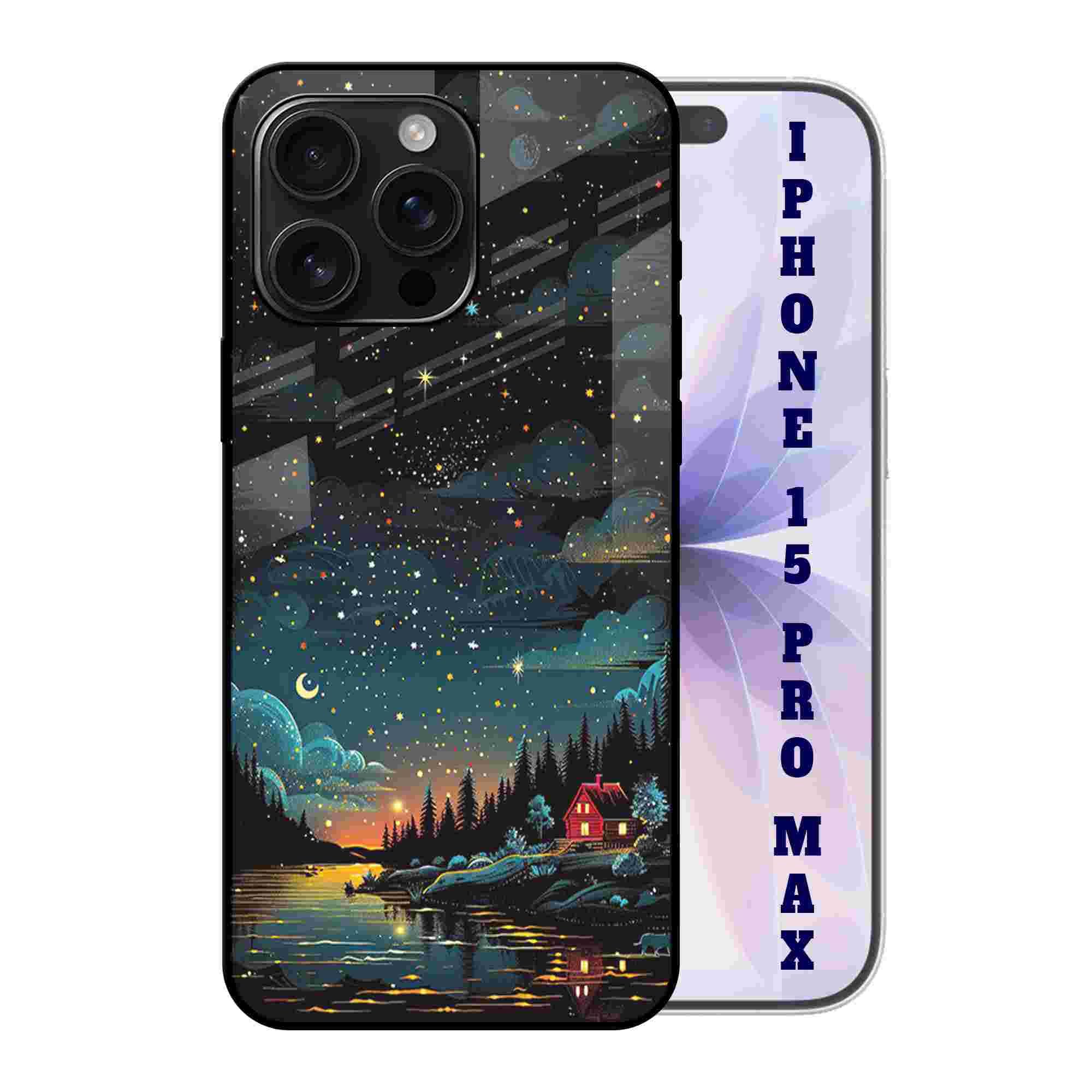 Abaci® Back Case Cover for iPhone 15 Pro Max | Stylish Star Gazing | Printed Glass, Glossy Slim Lightweight, Wireless Charging, Drop Protection