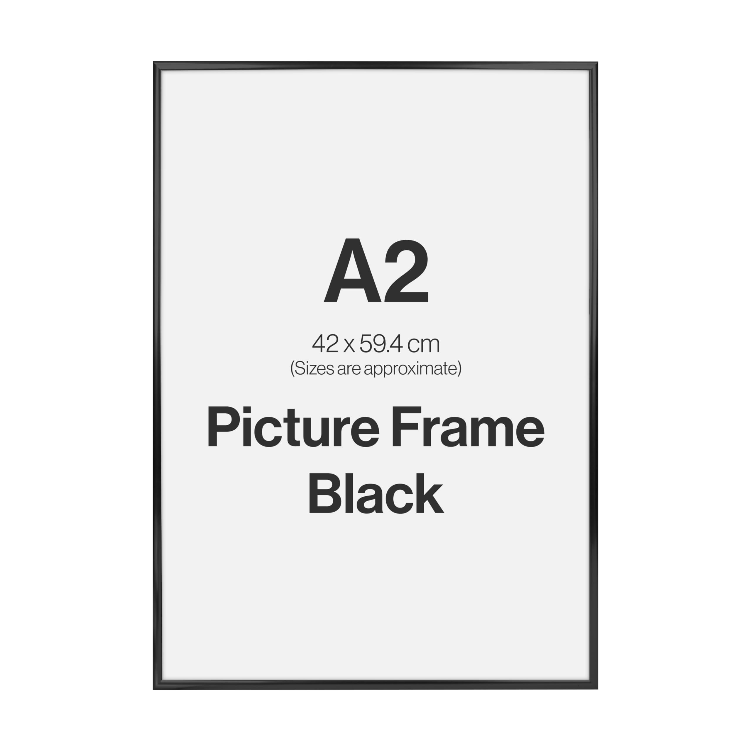 Modern Black A2 Photo Frame for A2 (42 x 59.4cm) Photos or Pictures, Plexi Glass, Wall Mounted Landscape or Portrait