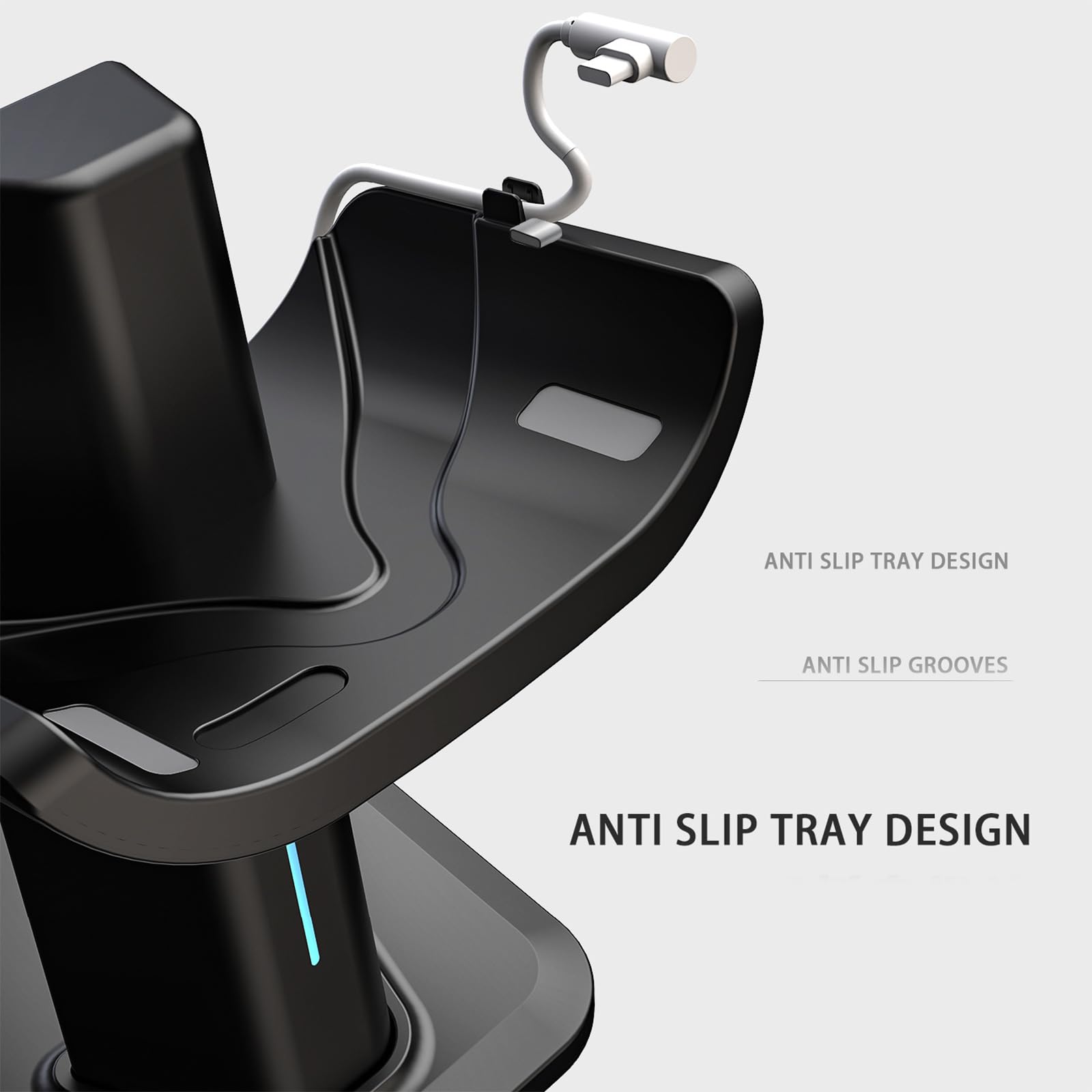 Práctico soporte de carga para auriculares para un fácil acceso a dispositivos y gafas